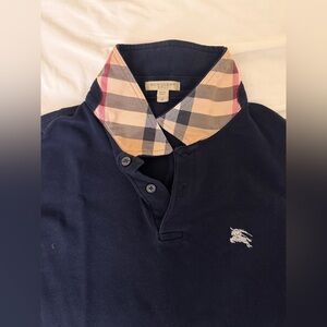 Burberry Dark Blue Polo with Iconic Check Collar